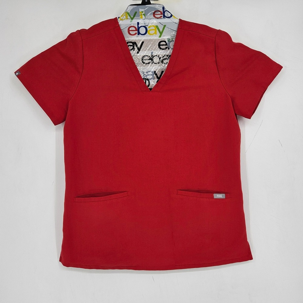 Figs Scrub Top Womens Medium Casma Three Pocket Technical Collection Pop Red